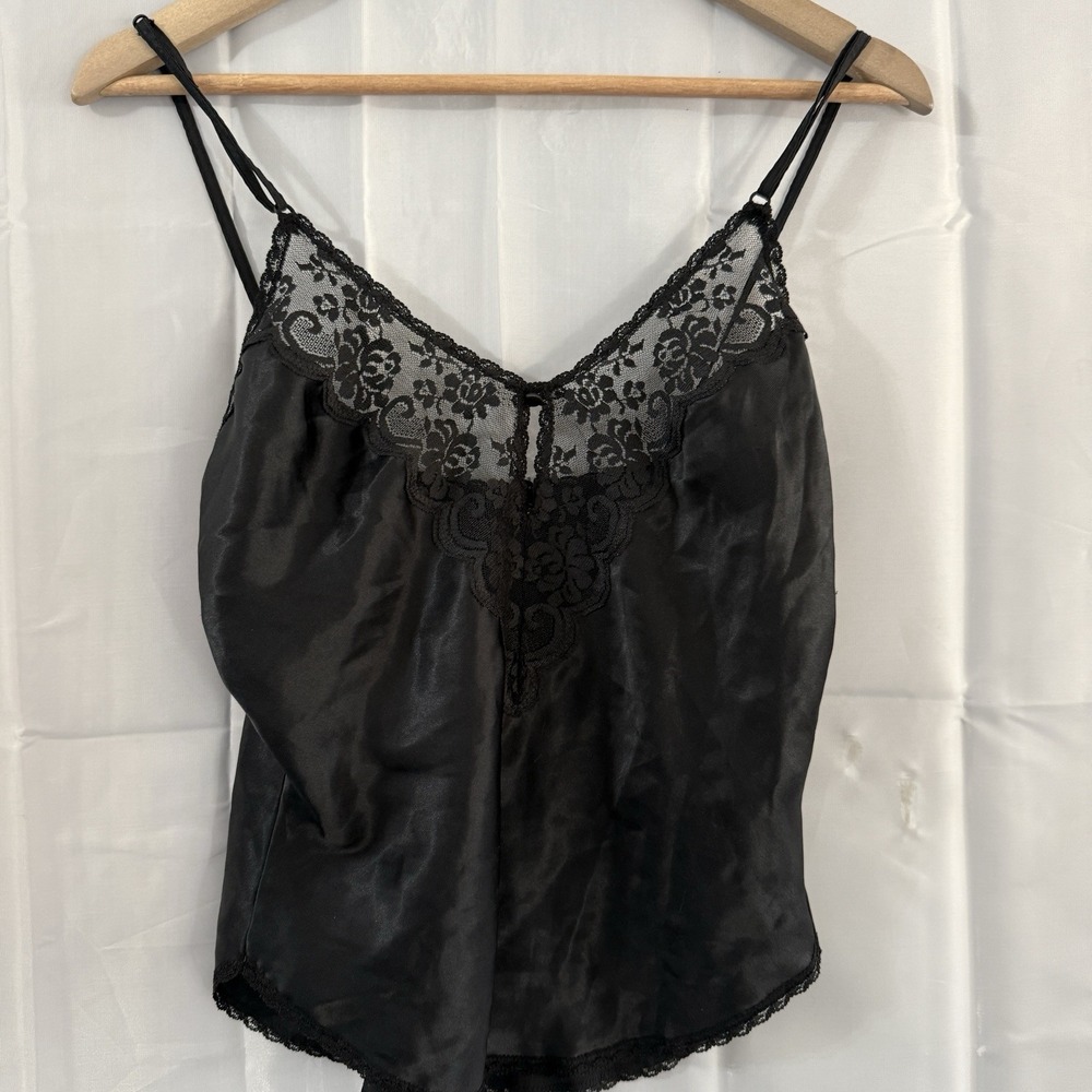 Vintage Chantilly Maidenform Black Satin Lace Camisole‎ 34 ILGWU Union USA Cami